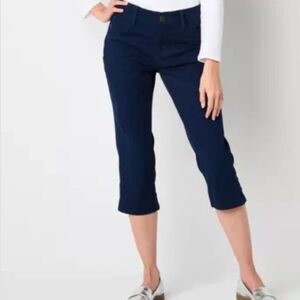 LIZ CLAIBORNE SARA CROP PANTS SIGNATURE NAVY BLUE STRETCH CAPRI WOMENS MID RISE